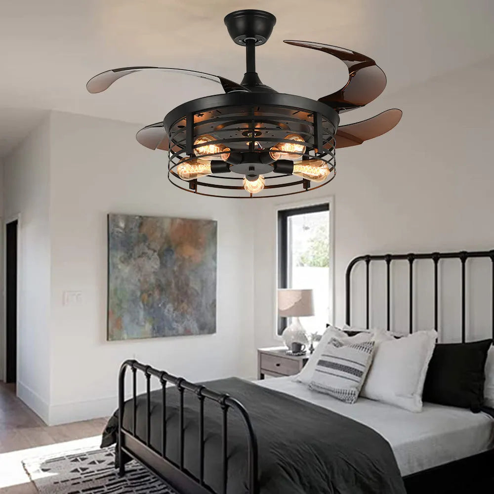 42-inch American retro invisible ceiling fan lamp with acrylic blades and integrated light fixture