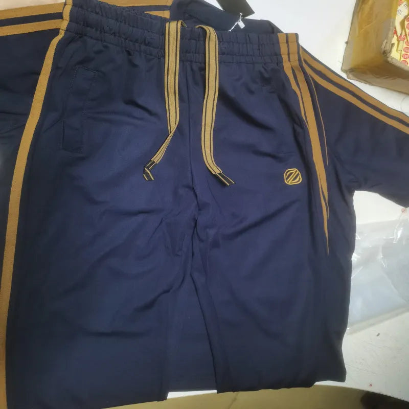 Men's ice silk style short sleeve suit set in blue colour with matching top and trousers