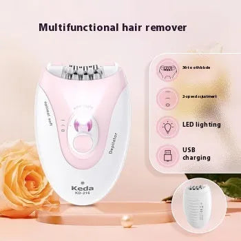 Portable USB electric hair removal device in KEDA-216 colour with charger and cleaning brush