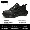 Black steel toe cap safety shoes with mesh fabric upper and felt buckle closure