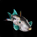 Simulation green fin pufferfish plush toy 42cm flannel stuffed animal on white background