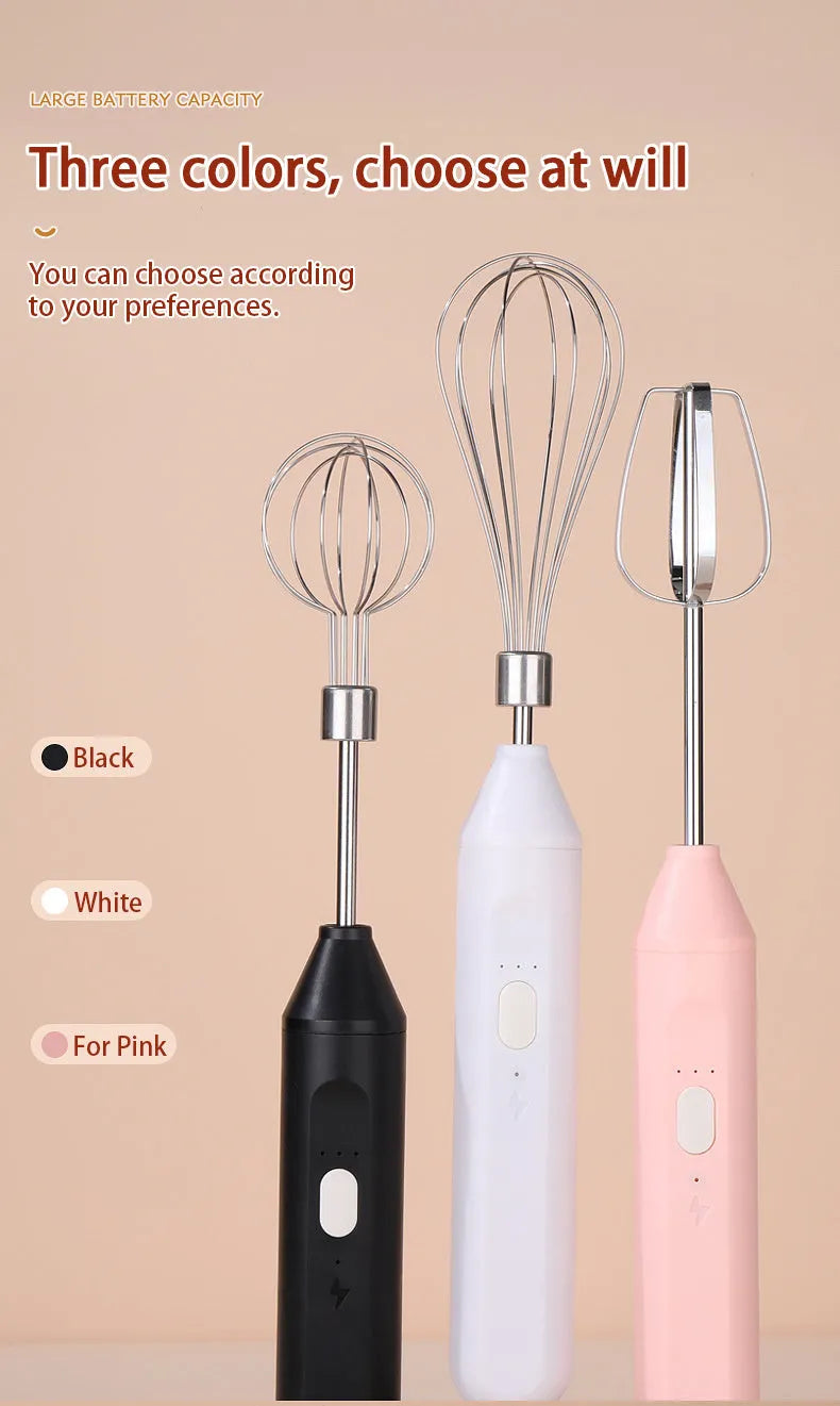 Hand-held electric whisk in Black for household baking with small straight handle wireless design