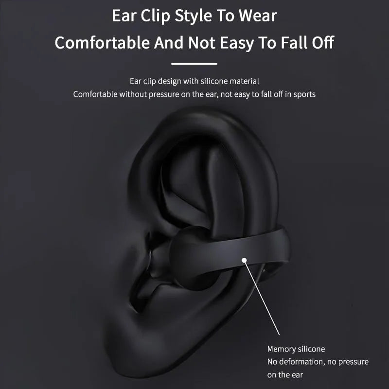 Ear clip bone conduction headphone Bluetooth 5.2 wireless earbuds white with 350mAh charging box