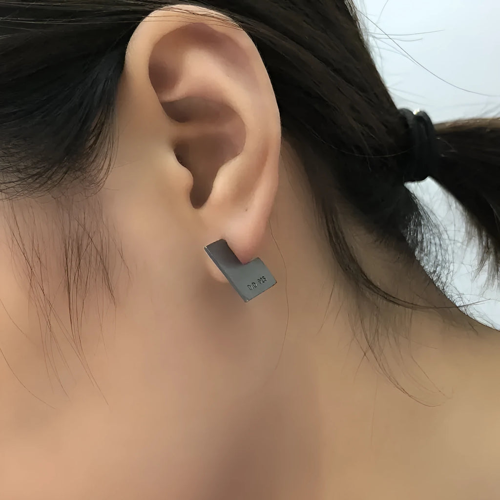 Sterling silver geometric square earrings with oxidation black finish, 16mm minimalist design