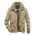 Men's winter cotton-padded fleece jacket in khaki, loose fit, sizes M to 5XL