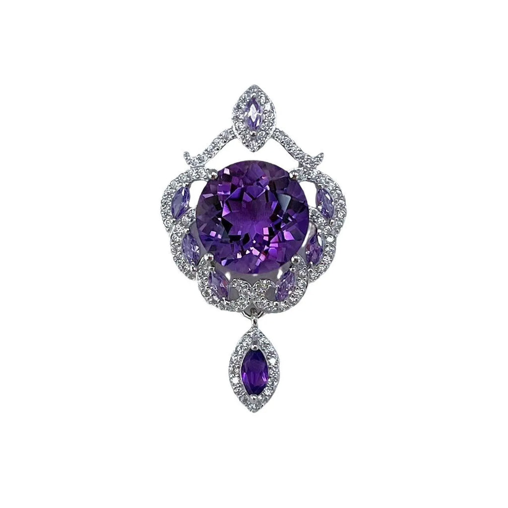 U-shaped S925 silver pendant with amethyst stone and platinum plating showing meteor shower design pattern