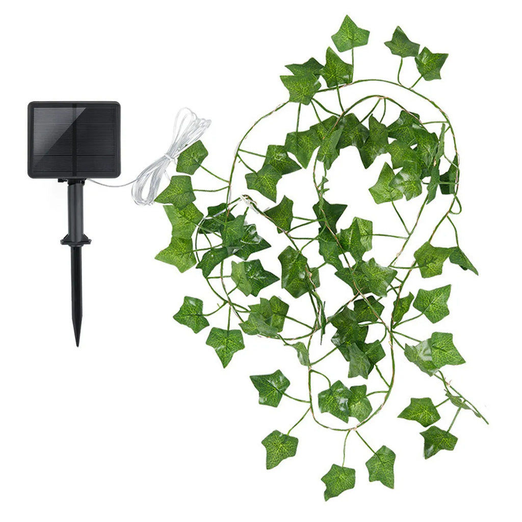 Artificial simulated leaves copper wire string lights with maple leaf green vine, warm white LEDs, 10m length, 100 lamp beads