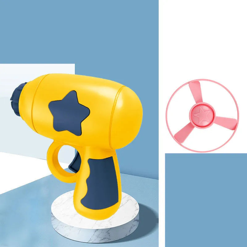 Flying saucer launcher toy set with LED flashing discs and launcher gun in assorted colours