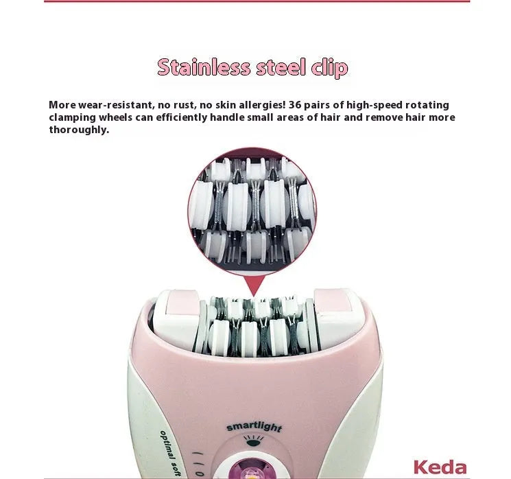 Portable USB electric hair removal device in KEDA-216 colour with charger and cleaning brush