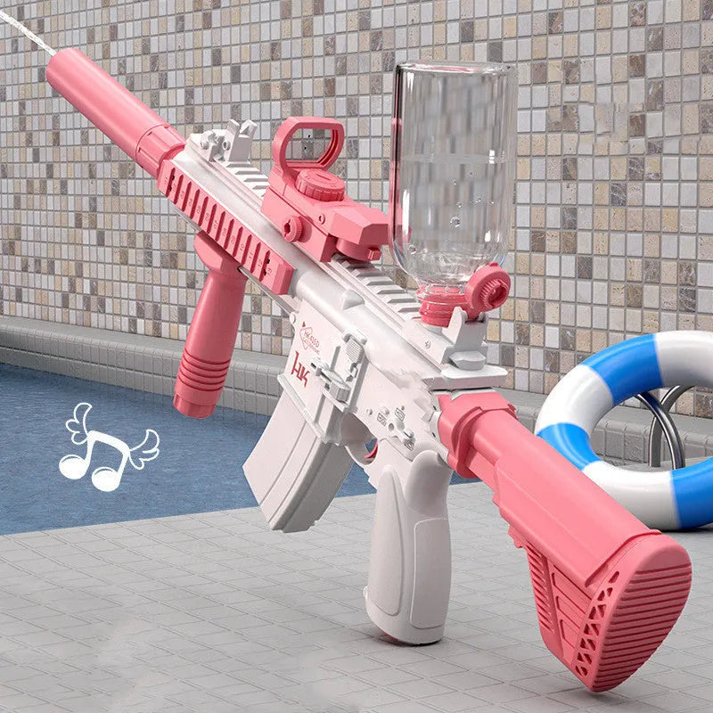 Blue automatic electric water gun toy with USB charging cable for summer outdoor play