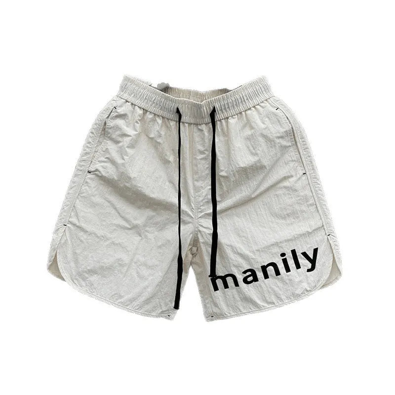 Men's lightweight casual polyester shorts in black with elastic waist, size M to 3XL, summer style