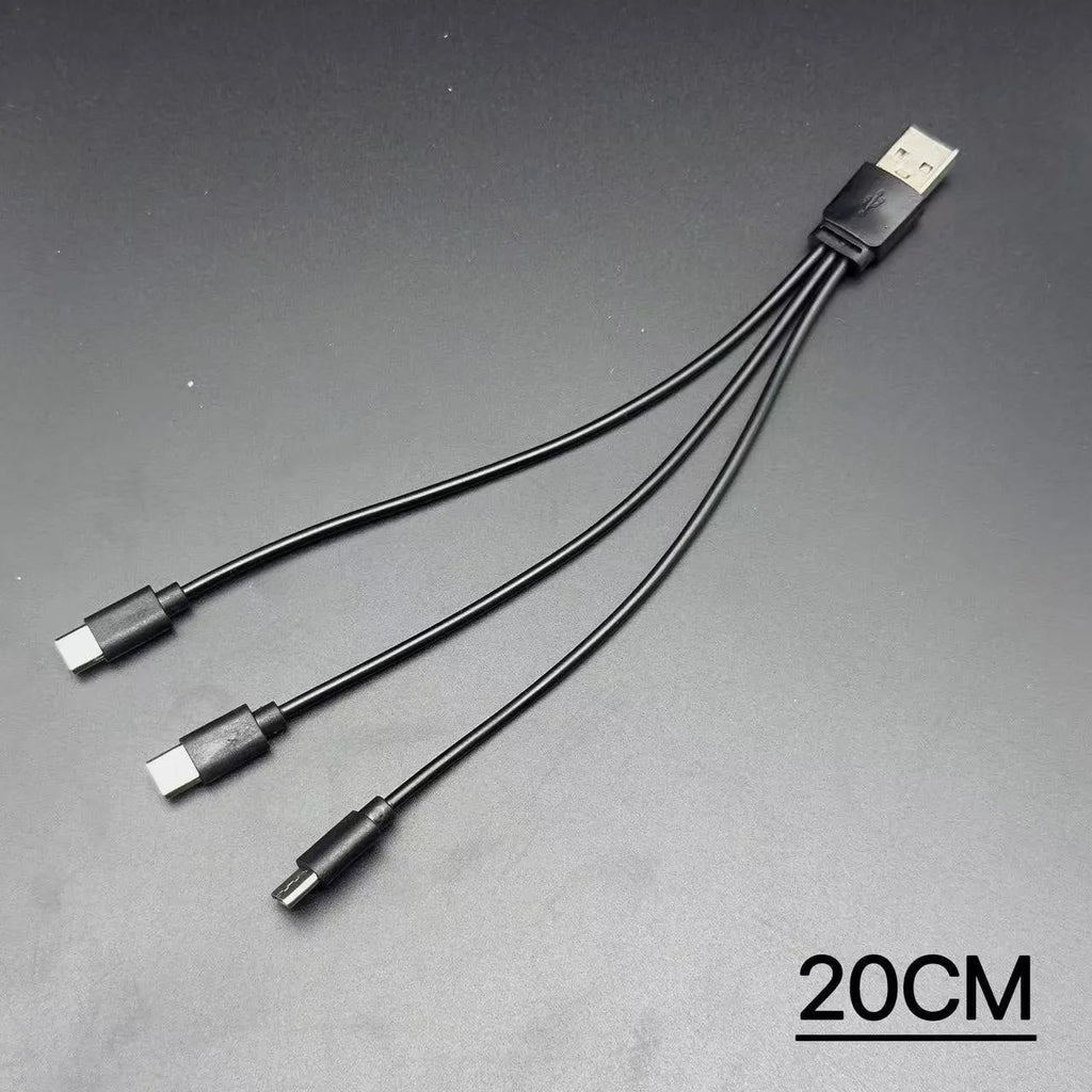 USB to three Type-C charging cable three-in-one design black PVC material