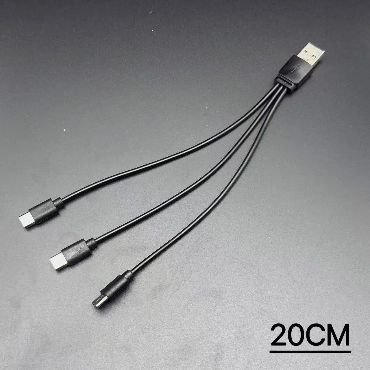 USB to three Type-C charging cable three-in-one design black PVC material