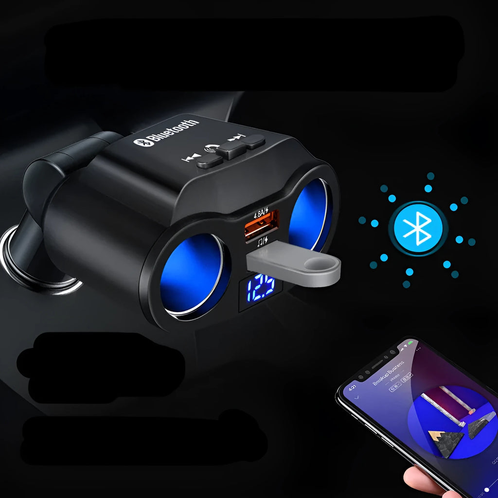 Car Bluetooth receiver and FM transmitter with USB charging port for 12V cigarette lighter socket