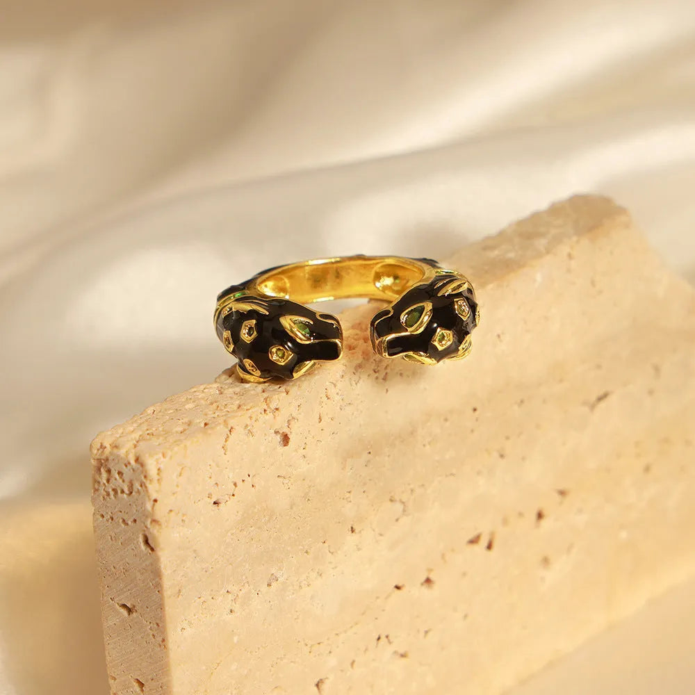 Women's black cheetah pattern open geometric ring size 7 copper electroplated