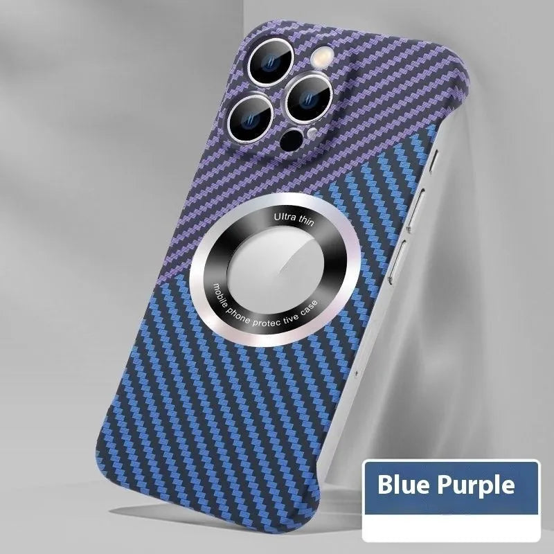 Carbon fibre ultra-thin magnetic phone case in blue for Apple iPhone, shockproof back cover