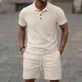 Men's solid colour jacquard short sleeve casual suit with matching shorts