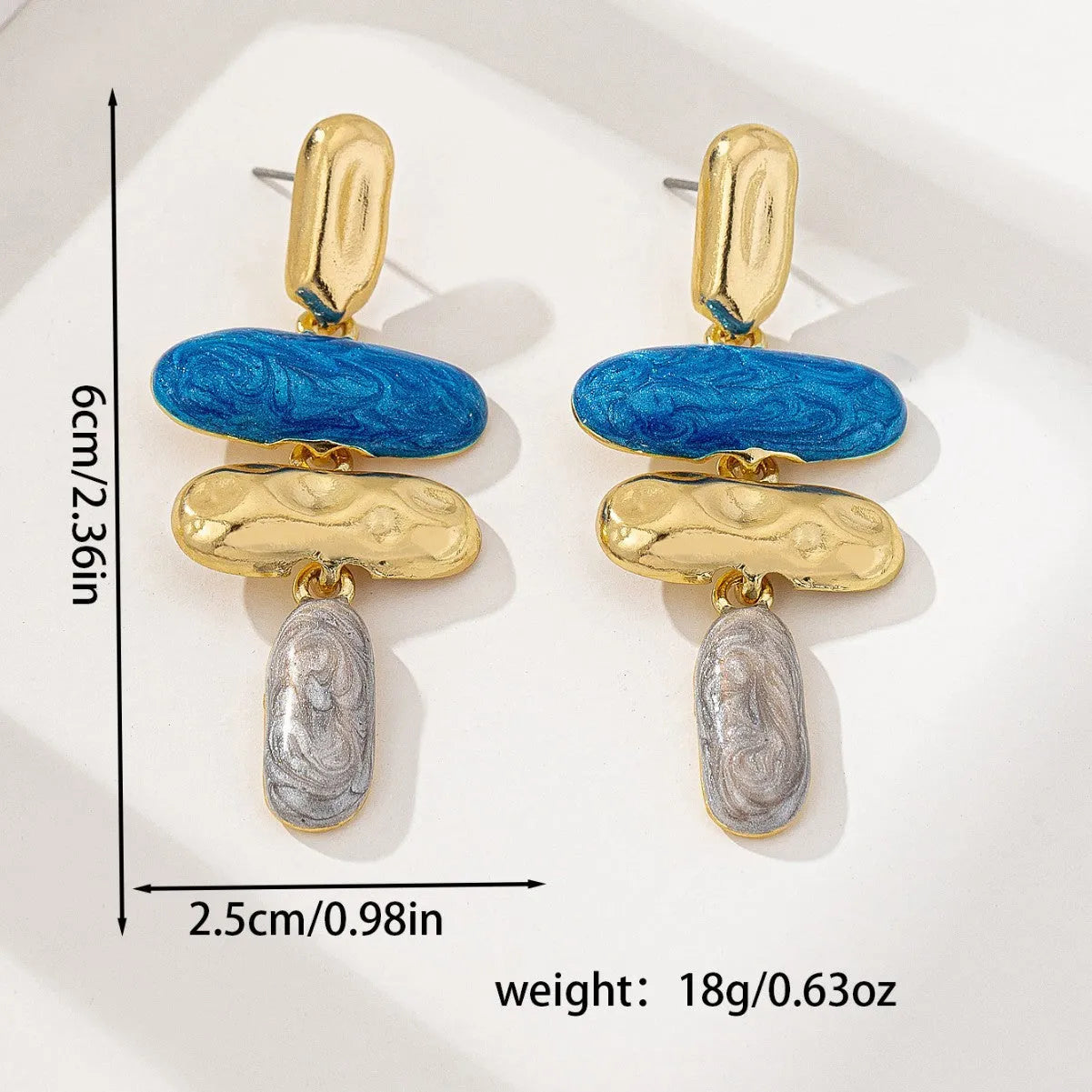 Geometric zinc alloy stud earrings with electroplated finish in multiple colours