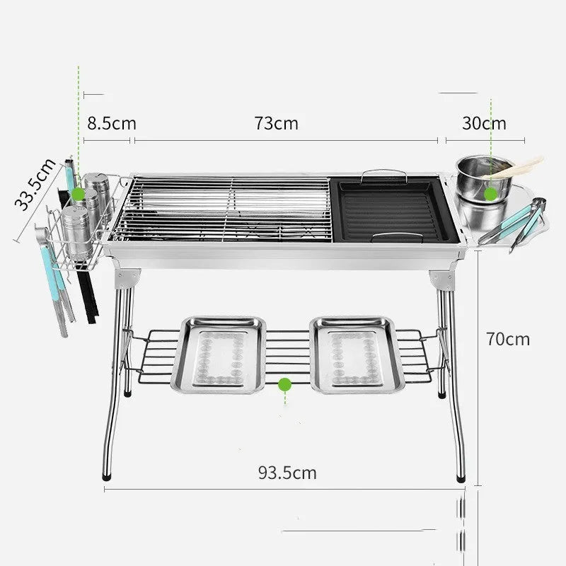 Stainless steel portable folding barbecue grill oven with grill, shown in its natural metal colour.