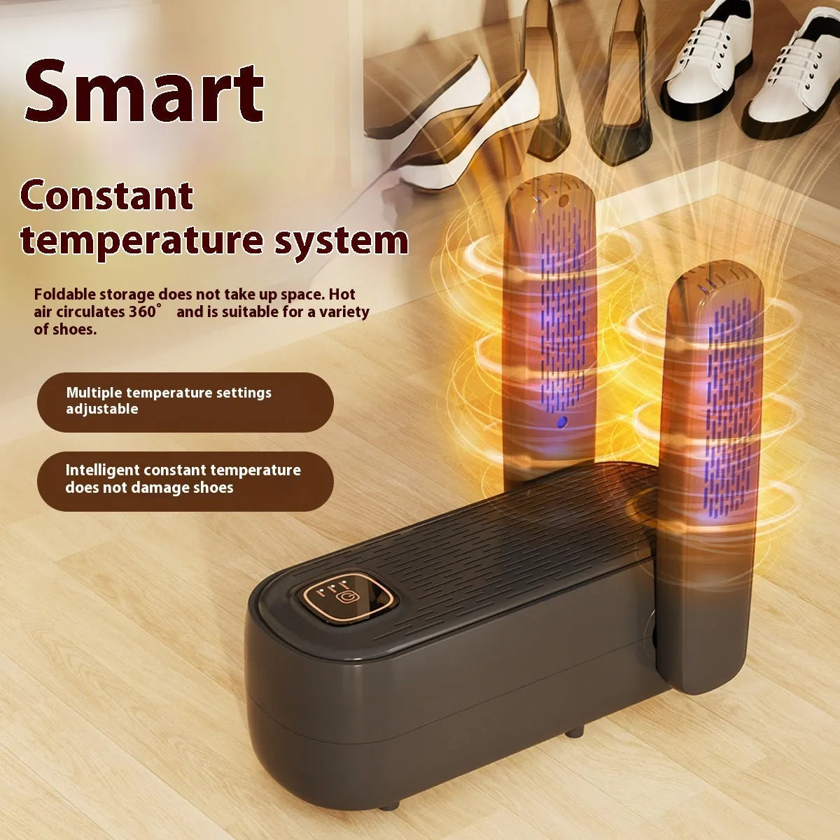 Black intelligent automatic shoes dryer with timer and waterproof warmer for sports footwear drying