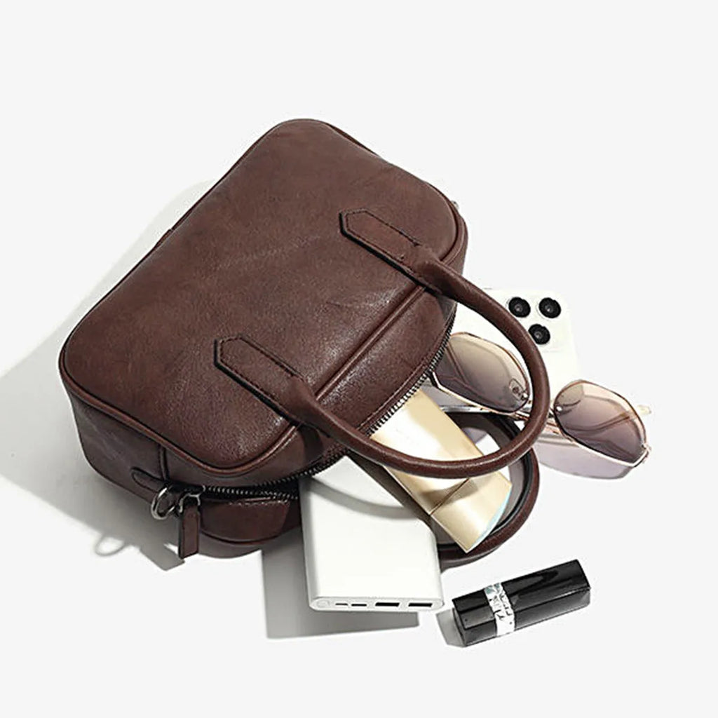 Retro style small square shoulder messenger bag in black PU leather with adjustable strap