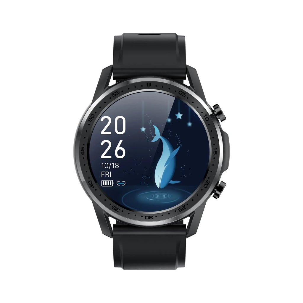 Youth2 black smart bracelet with zinc alloy case and 1.3-inch screen displaying body temperature.