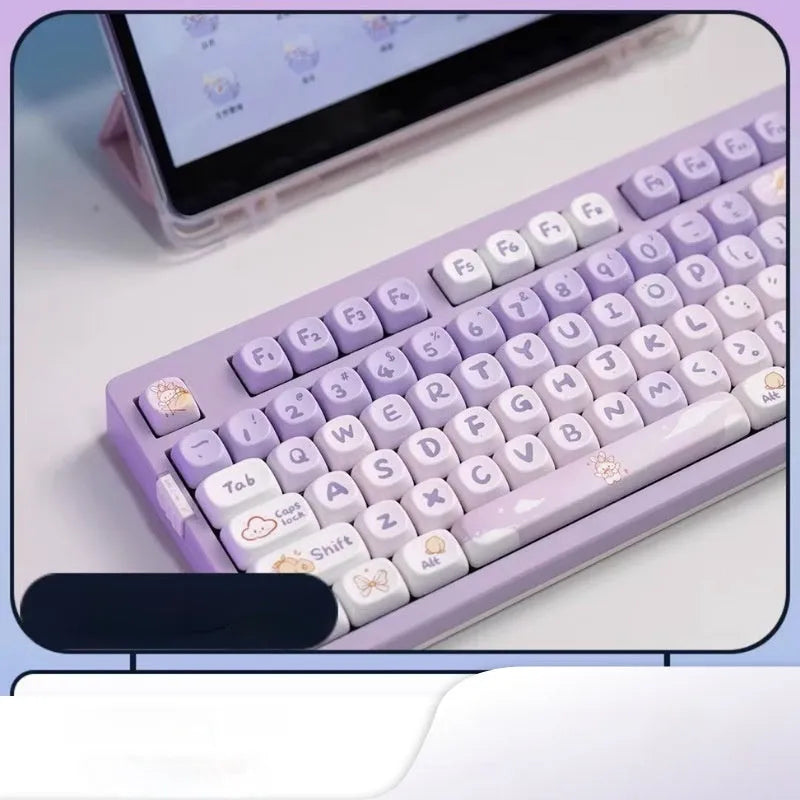 PBT gradient purple rabbit keycap set with sublimation printed custom coeco design for mechanical keyboards