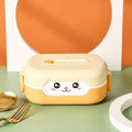 Square plastic divided lunch box in solid colours with cartoon design