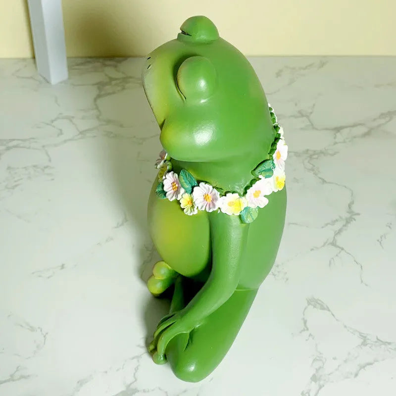 European style Magic Yoga Frog ornament in RDW123 colour on a shelf.