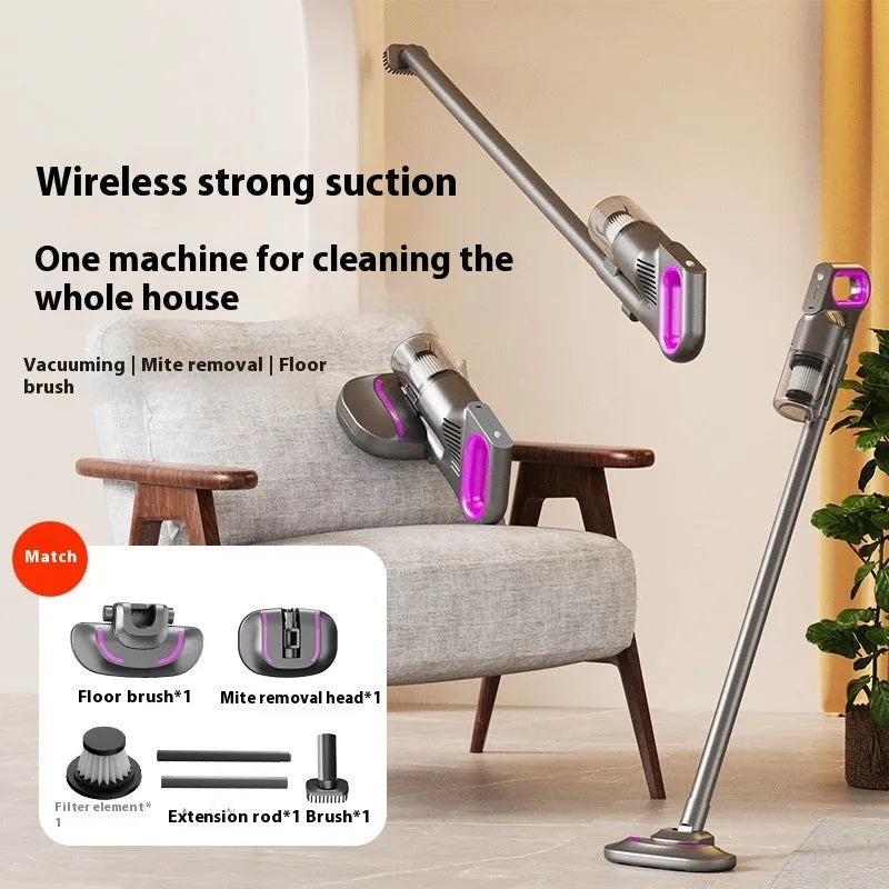 Rose red all-in-one handheld mite vacuum cleaner with 8500PA suction and Type-C charging port