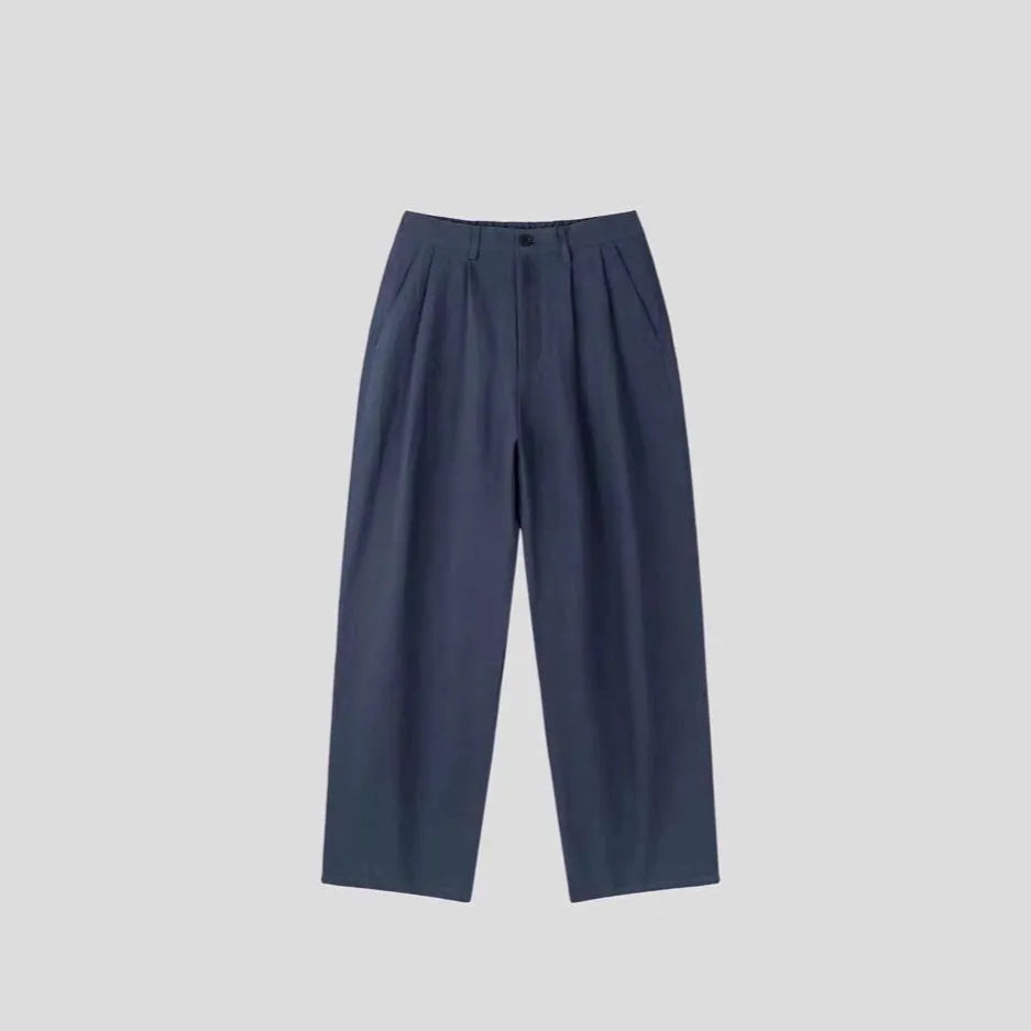 Men's light-weight cotton linen trousers in apricot with wide-leg design and micro-elastic waist