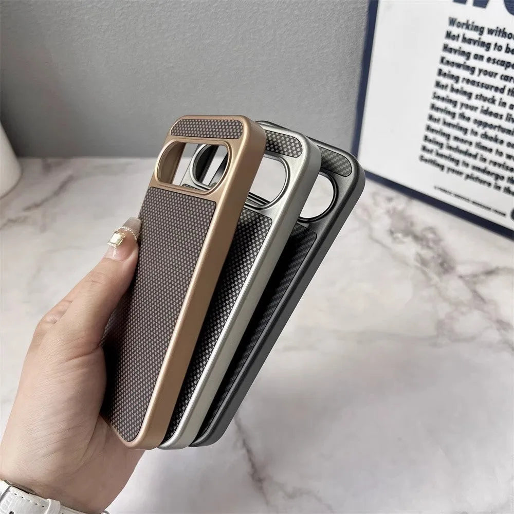 Google Pixel 9 carbon fibre texture phone case in titanium black with frosted PC finish