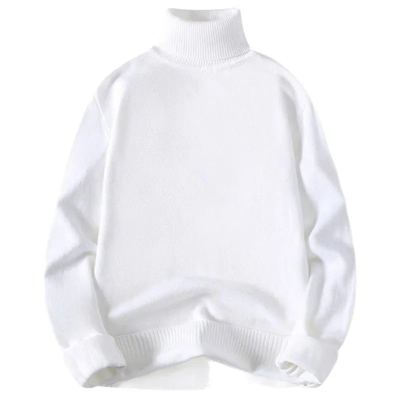 Men's knitted high-neck sweater in dark gray, straight fit, long sleeves, on a plain background