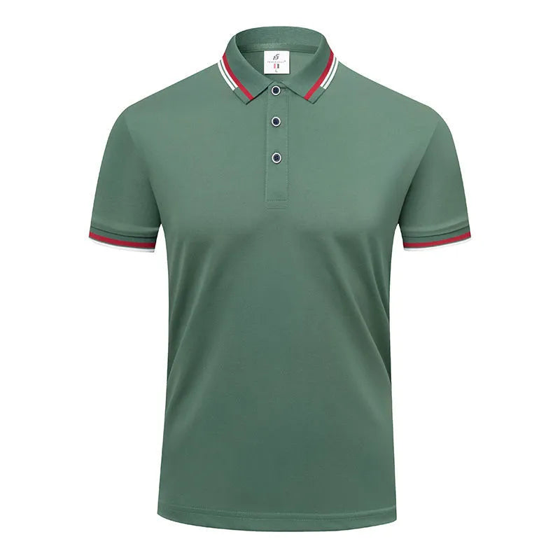 190g ice cotton lapel short sleeve top in bean green, men's casual shirt