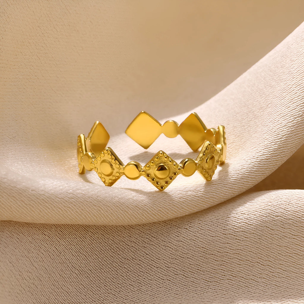 Golden diamond geometric titanium steel ring for women in free size