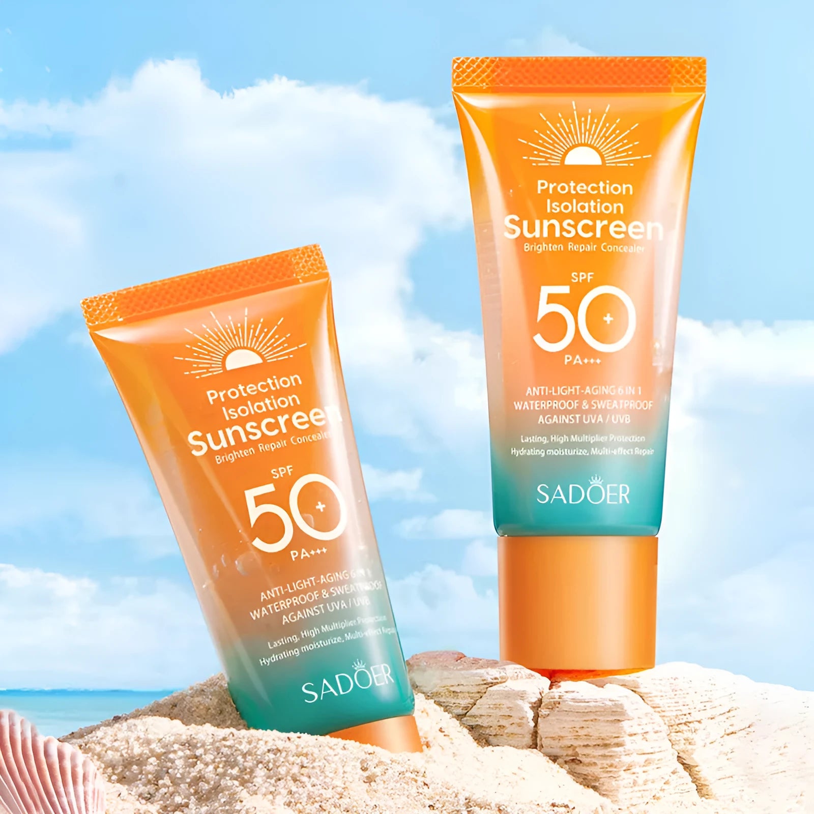 Double tube sunscreen and makeup primer with 50g universal formula