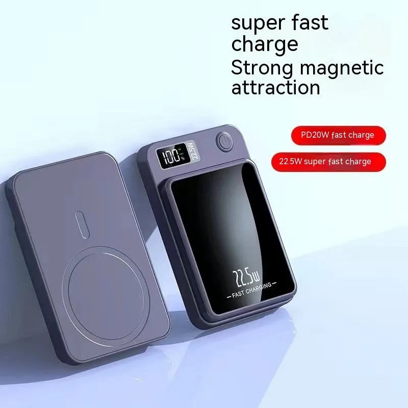 Wireless MagSafe power bank in four colours with compact dimensions and industrial design