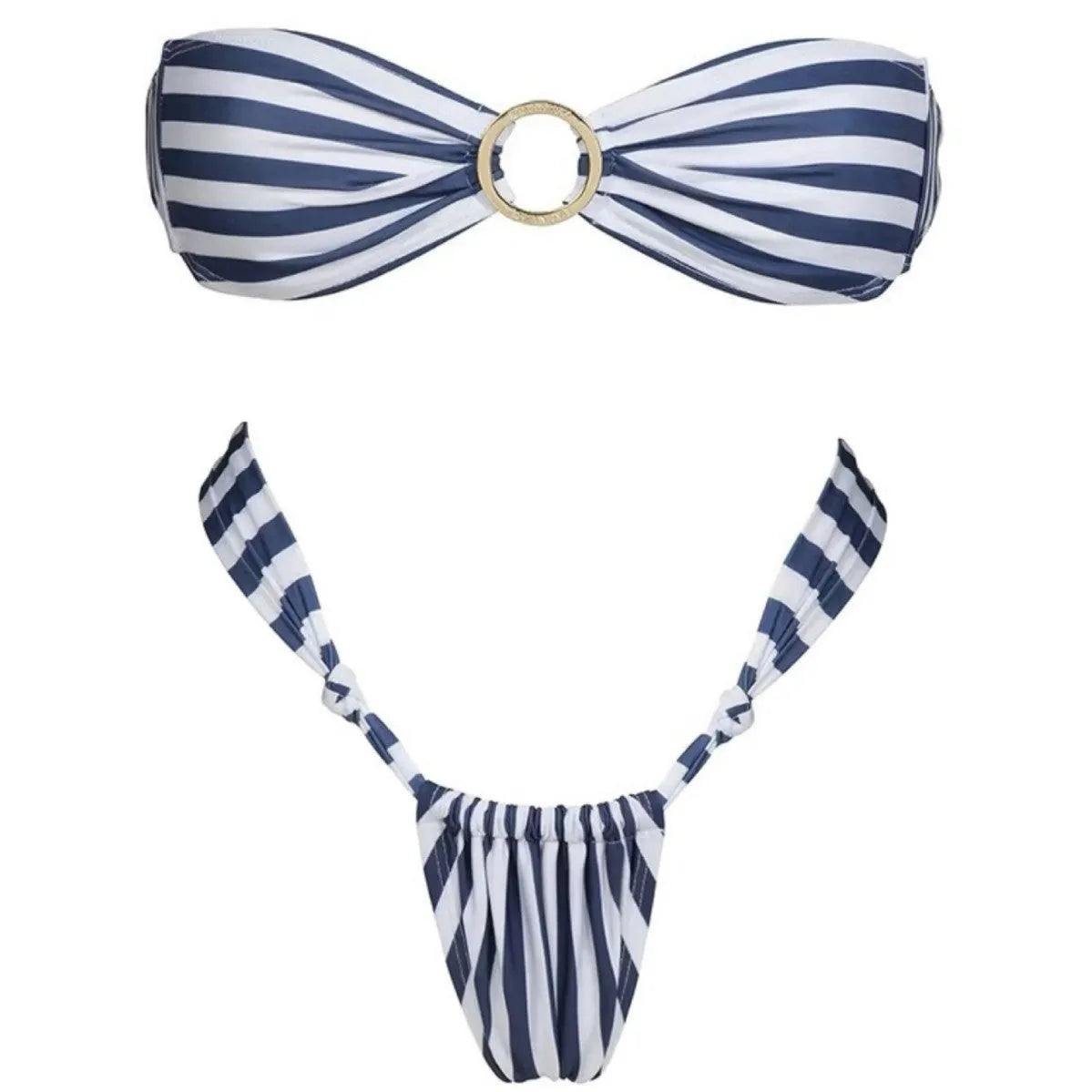 Striped tube top bikini set for women, high elasticity polyester, backless briefs, sizes S M L