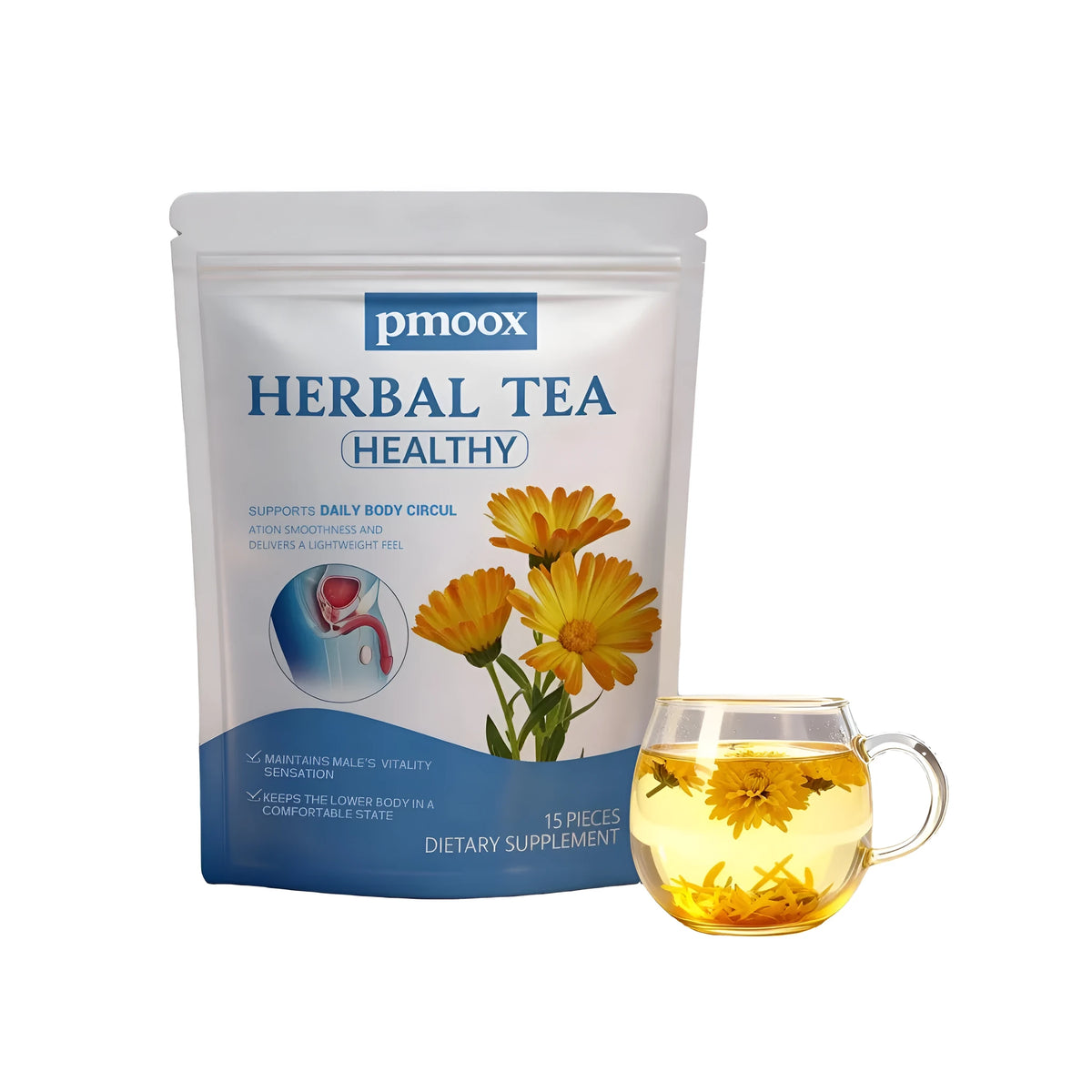 Men's energy conditioning tea pack of 15 pieces with dandelion, poria, lycium, orange peel and green tea blend