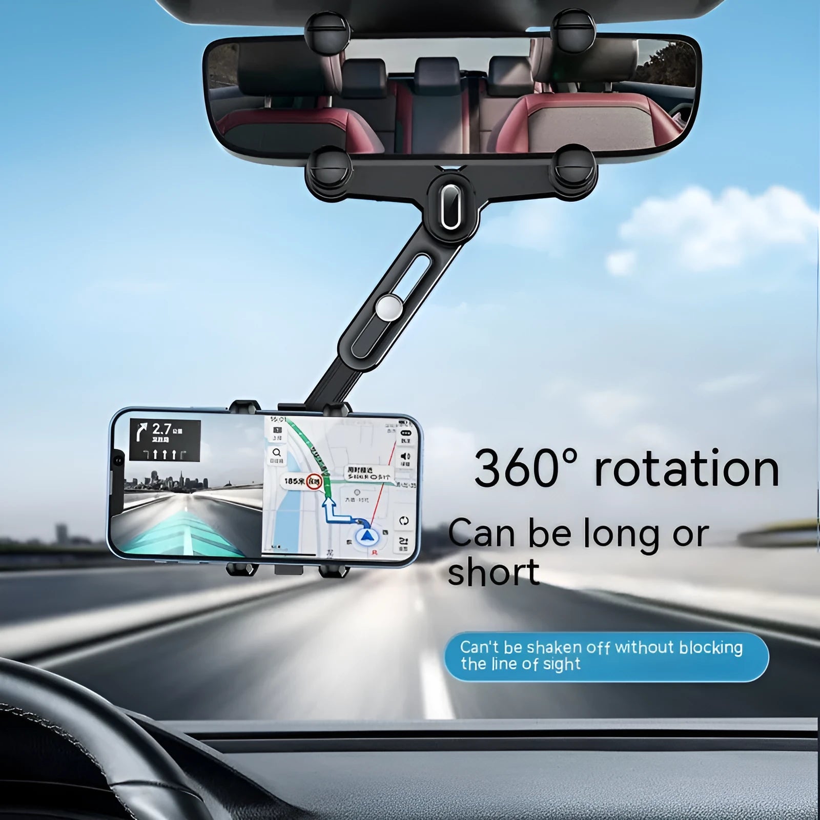 Universal retractable mobile phone holder attached to car rear view mirror bracket