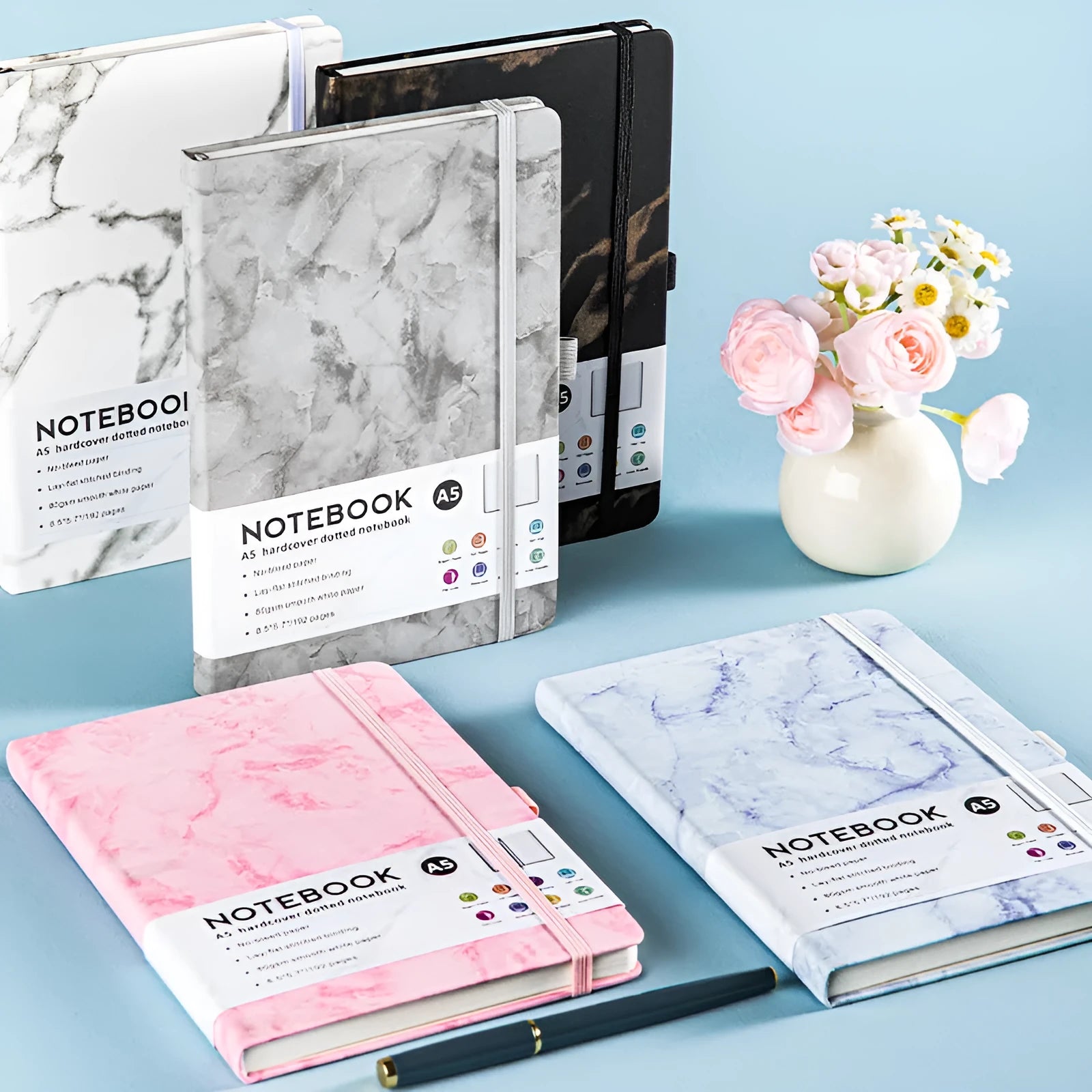 A5 diary notebook with soft skin-feel PU leather cover, strap closure, and horizontal line inner pages