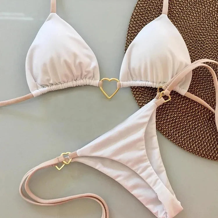 Women's low waist lace-up bikini set in solid colour nylon, sizes S M L