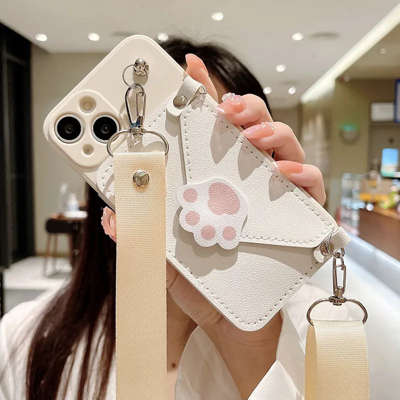 TPU Cat's Paw phone case crossbody protector for iPhone in black colour