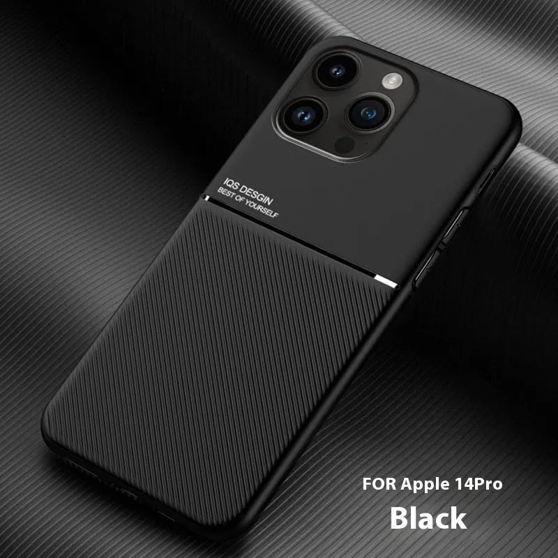 Promax textured magnetic silicone phone case for Apple iPhone 14 series in black with leather-style finish