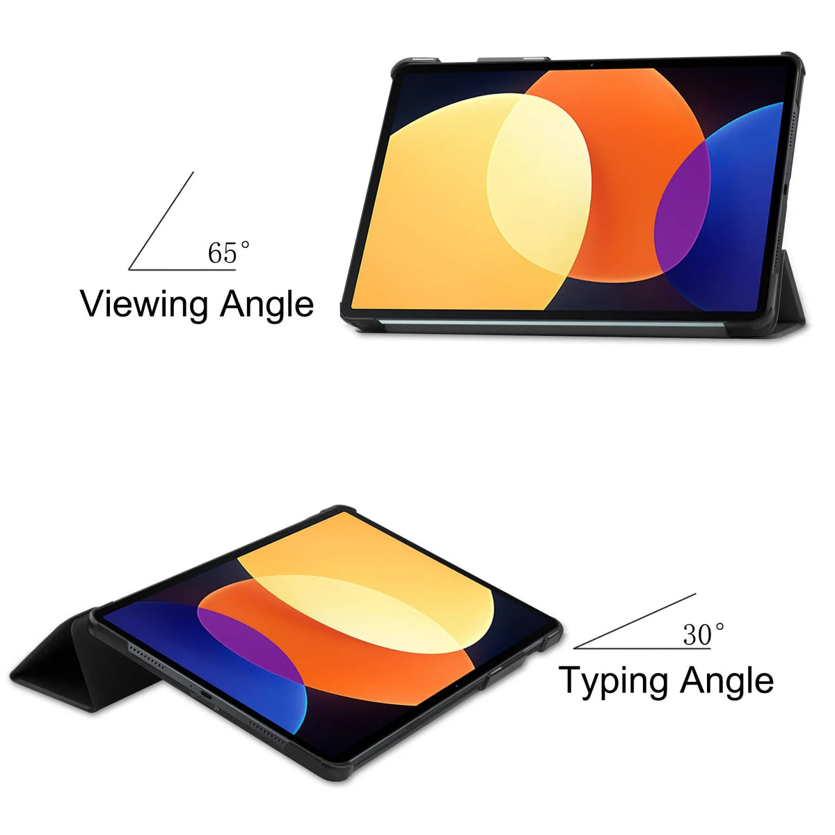 Ultra thin anti drop protective case for Xiaomi Tablet 5 Pro 12.4 in black with tri-fold caster hard shell