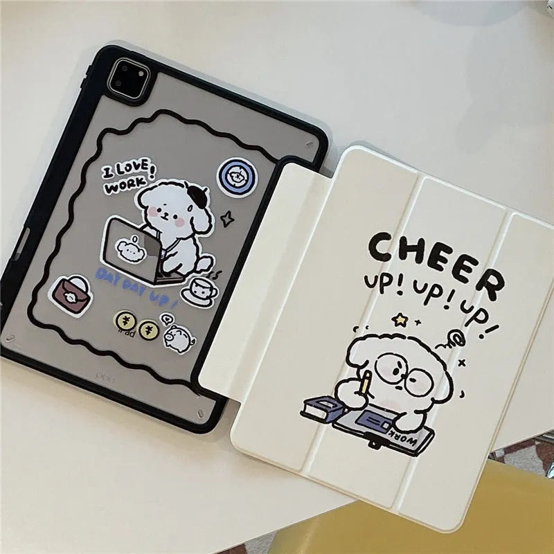 Repair Dog Cartoon Plate With Pen Slot Acrylic Soft Anti-fall Protective Cover for iPad Working Puppy