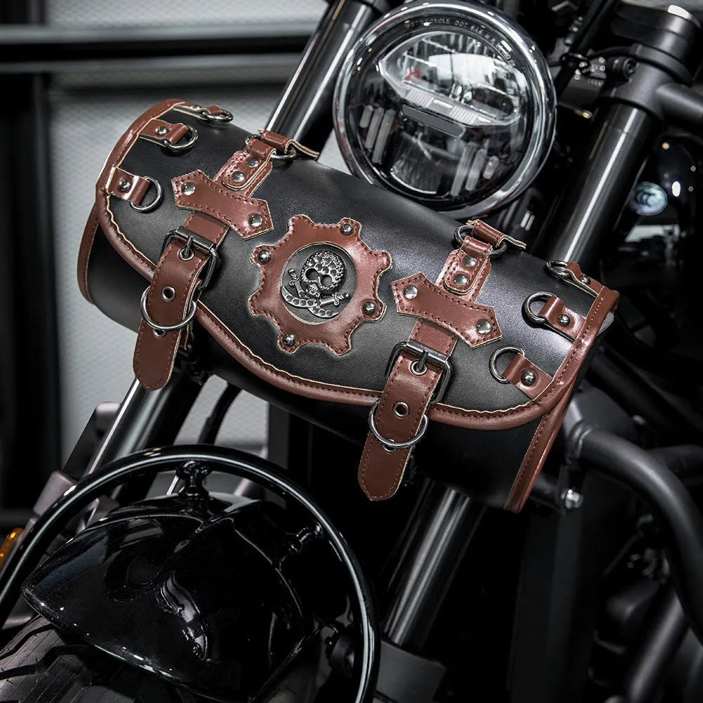 PU leather motorcycle pannier bag for side storage on bikes and electric scooters