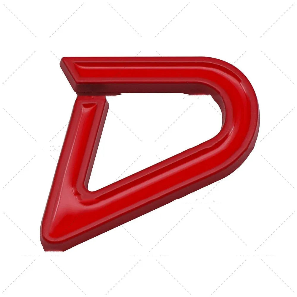 Red and silver metal SD size car bumper sticker label for vehicle modification.