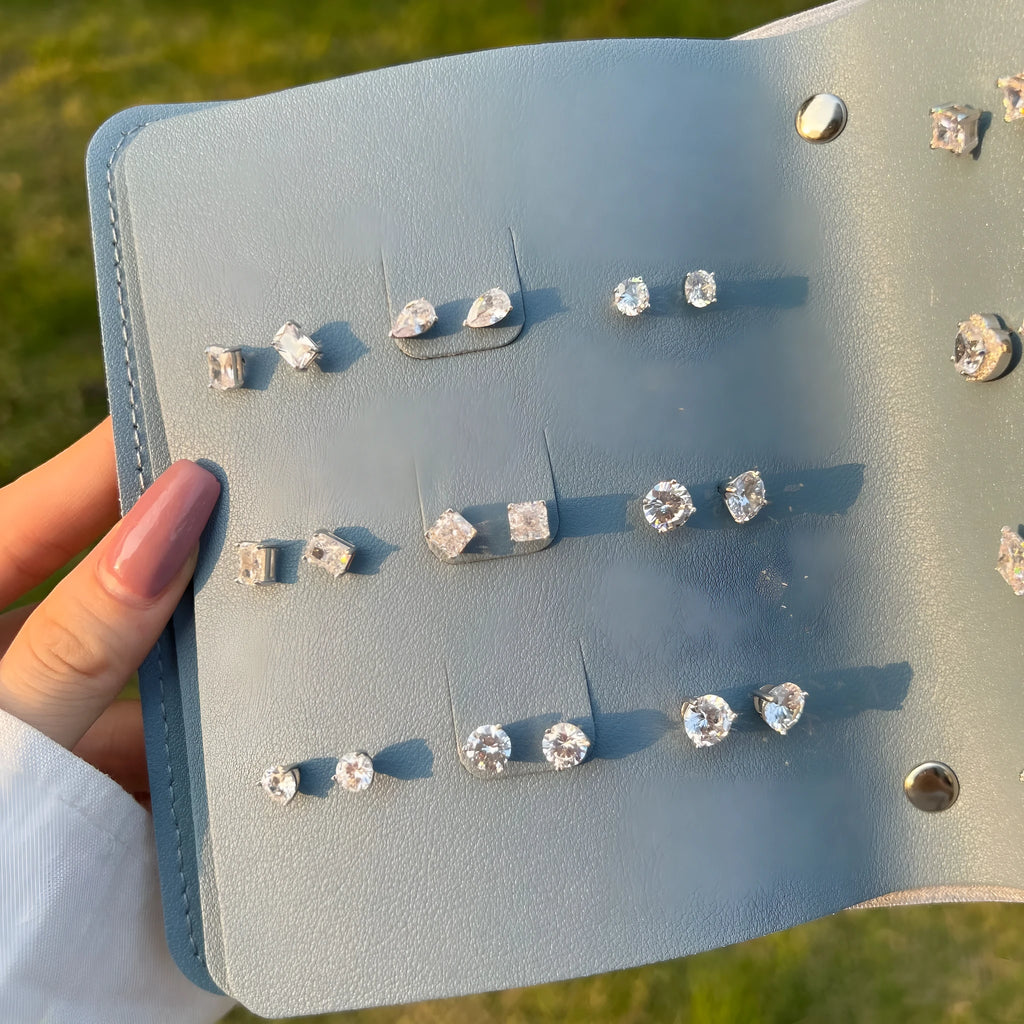 Silver earrings with zircon inlay in U-shaped, drop and geometric designs, 925 silver option, 6mm and 7mm sizes