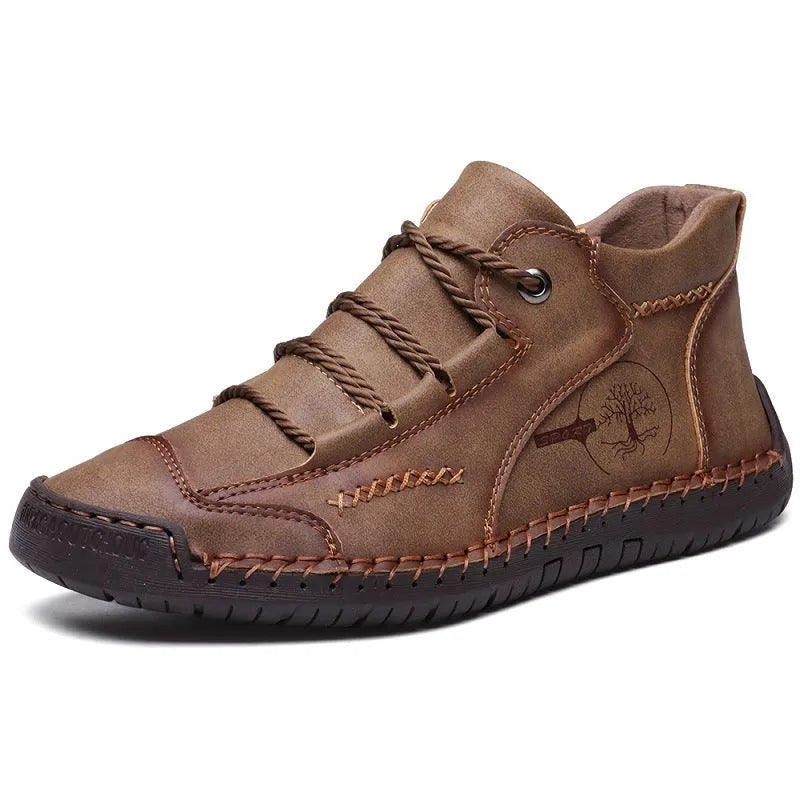 Men's leather high-top boots with round toe and lace-up front in five colour options